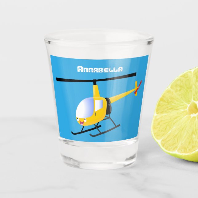 Verre A Shot Un joli hélicoptère de dessin animé jaune (Devant)