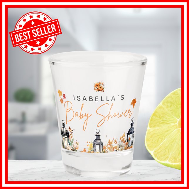 Verre A Shot Un Petit Citrouille Automne Baby shower Floral Aut (A Little Pumpkin is on the Way Fall Autumn Floral Baby Shower Shot Glass )