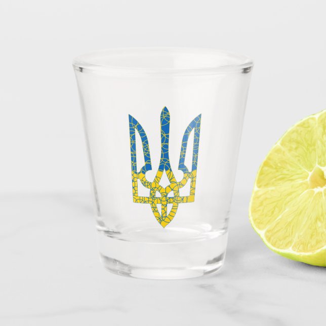 Verre A Shot Un trident ukrainien texturé drapeau d'Ukraine cou (Devant)