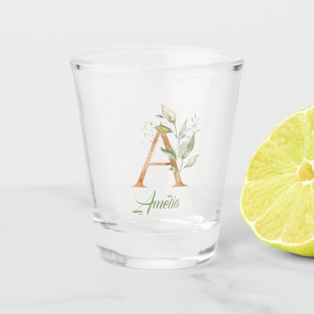 Verre A Shot Une parties scintillant d'or d'eucalyptus monogram (Devant)