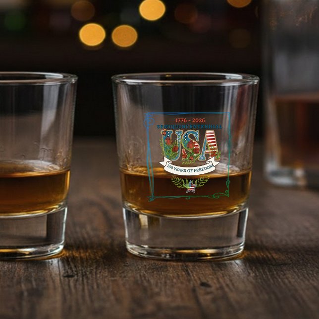 Verre A Shot US 250 ans de liberté Aurore bleu-vert  (US 250 Years of Freedom Blue-Green Aurora Shot Glass)