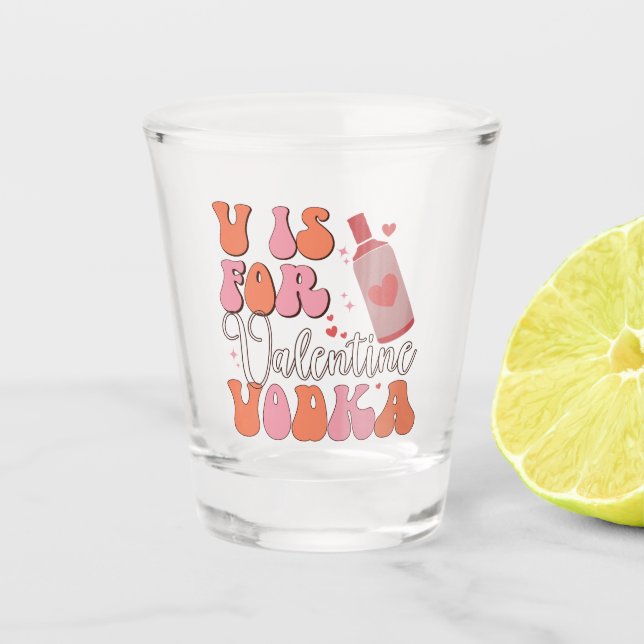 Verre A Shot V est pour Vodka Retro Font Rose Orange Valentine (Devant)