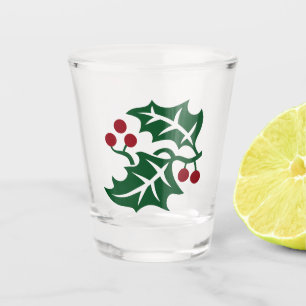 Verre A Shot Vacances de Noël Green Holly et Red Berries