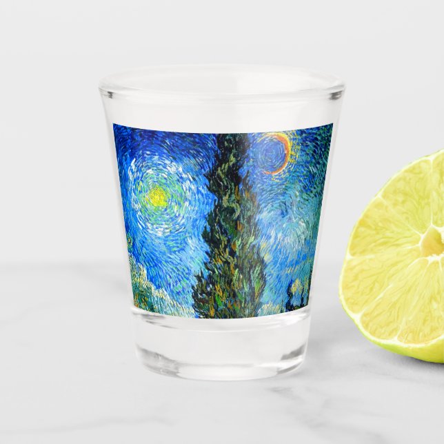 Verre A Shot Van Gogh Road avec Cypress et Star (Devant)