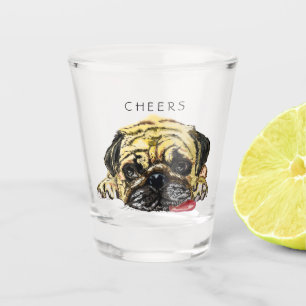 Verre A Shot Verre à shot Cheers avec chien Pug drôle - Texte p