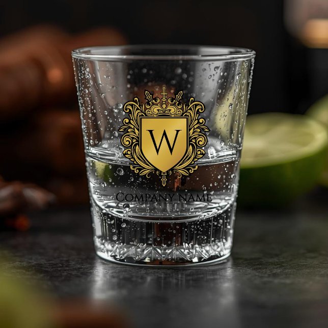 Verre A Shot Verre à shot Elegant Crest (Elegant Crest Shot glass - a golden heraldic shield icon with your monogram)