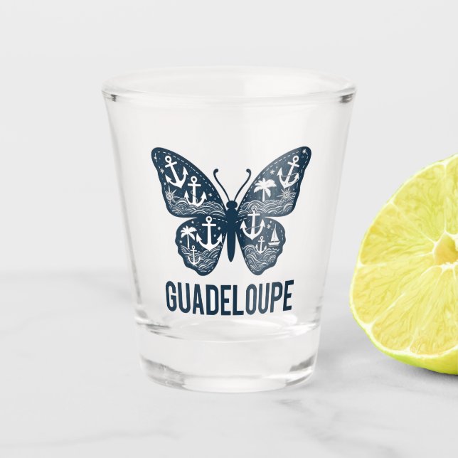 Verre A Shot Verre à shot Guadeloupe – Motif papillon et ancres (Devant)