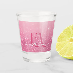 Verre A Shot Verre à shot Pailleté Rose avec Nom et Initiales