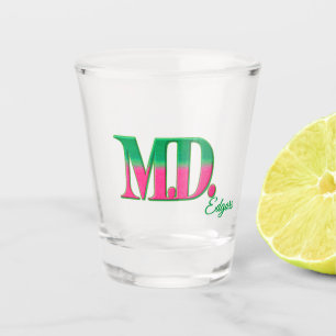 Verre A Shot Verre à shot personnalisé 'M.D.' rose et vert