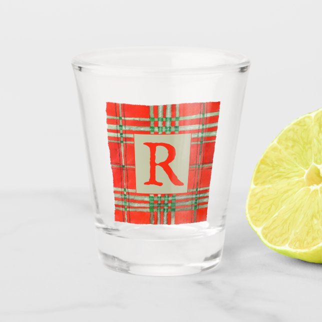 Verre A Shot VERRE À SHOT TARTAN SCOTT ROUGE + Initiale (Devant)