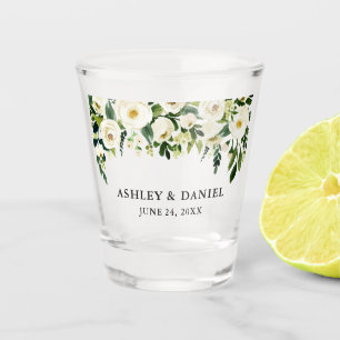 Verre A Shot Vert blanc Aquarelle Mariage Floral