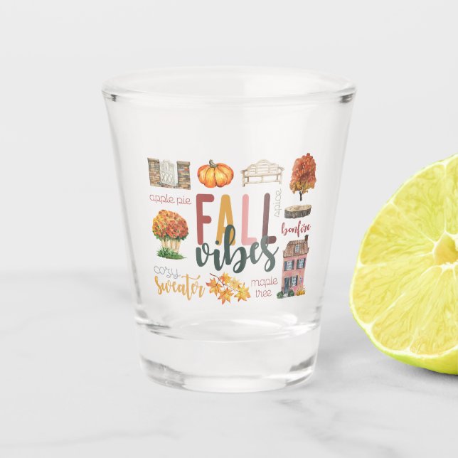 Verre A Shot Vibes d'automne Préférés de l'automne Aquarelle ru (Devant)