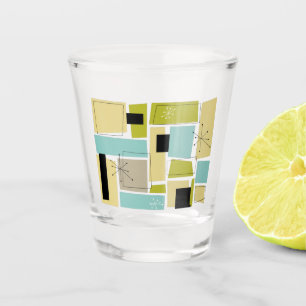 Verre A Shot Vintage Aqua Blue Yellow Rectangles milieu du sièc