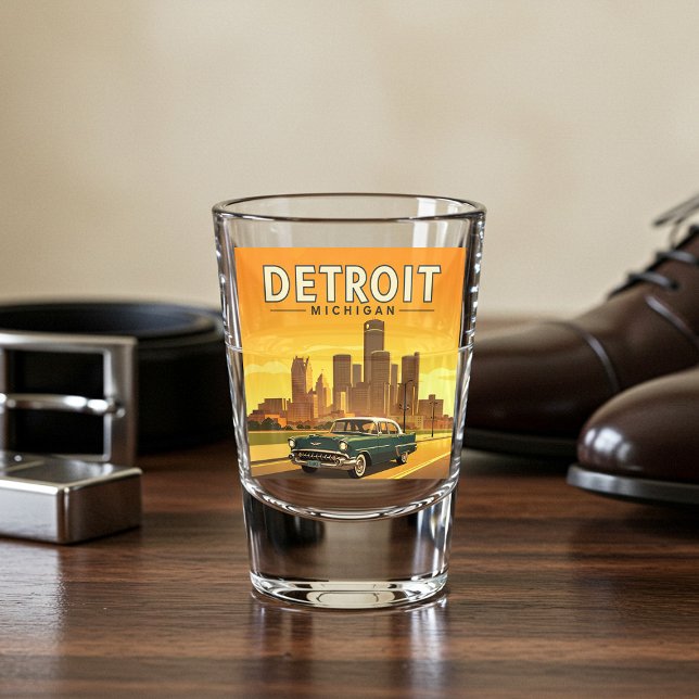 Verre A Shot Vintage Detroit Michigan (Créateur téléchargé)