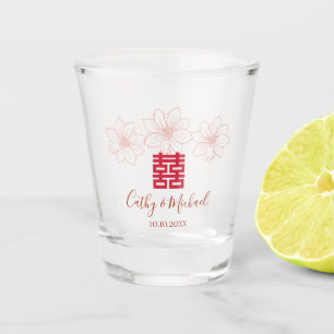 Verre A Shot Vintage rouge et beige floral mariage chinois