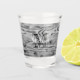 Verre A Shot Vintage rustique gris noir bois brûlé Monogramme