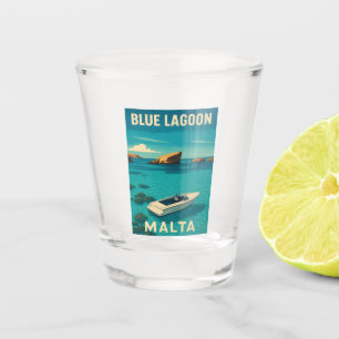 Verre A Shot Vintage voyage rétro Malte Blue Lagoon Bord de mer