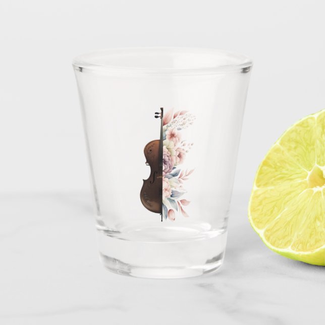 Verre A Shot Violon aux fleurs. (Devant)