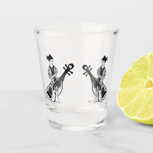 Verre A Shot Vitre : Geisha fille avec instrument Pipa