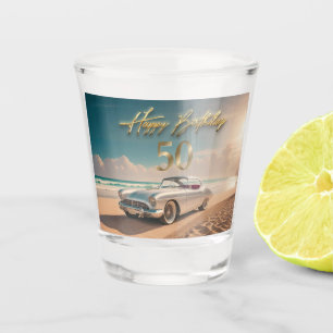 Verre A Shot Voiture de sport vintage sur une plage tropicale B