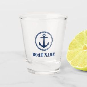 Verre A Shot Votre nom de bateau Marine Ancre de la mer bleue