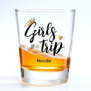Verre A Shot Voyage de filles Gold Couronne rose Coeur Vacances