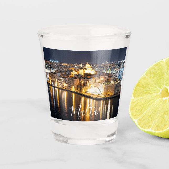 Verre A Shot Vue de Trois villes à Malte la nuit (Devant)