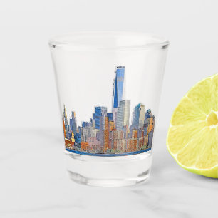 Verre A Shot Vue majestueuse de New York City Skyline artistiqu