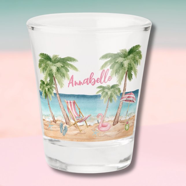 Verre A Shot Week-end de Filles de la Plage Enterrement de Vie  (Watercolor Beach Shot Glass )