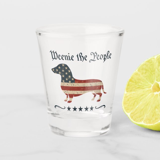 Verre A Shot Weenie Le Peuple Dachshund 4 juillet (Devant)