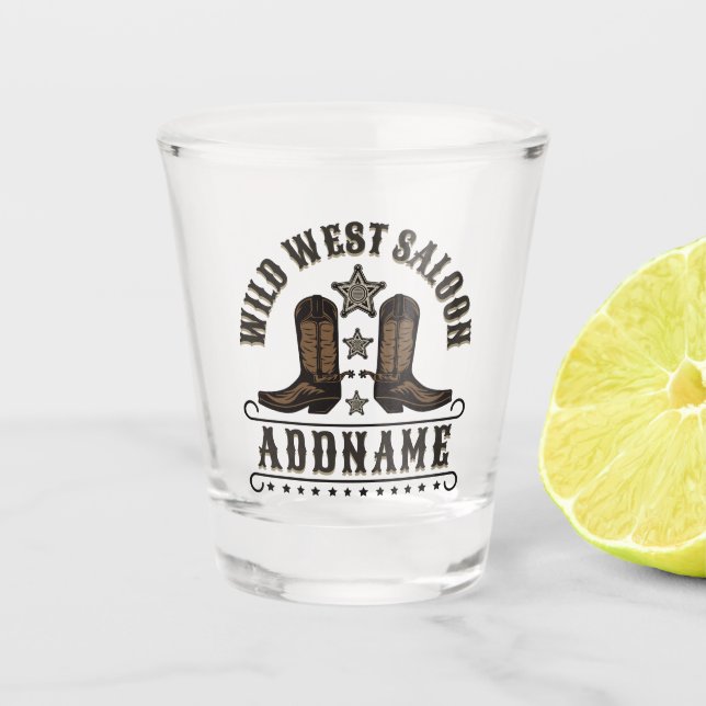 Verre A Shot Western Cowboy Boots AJOUTER LE NOM Sheriff Spurs  (Devant)