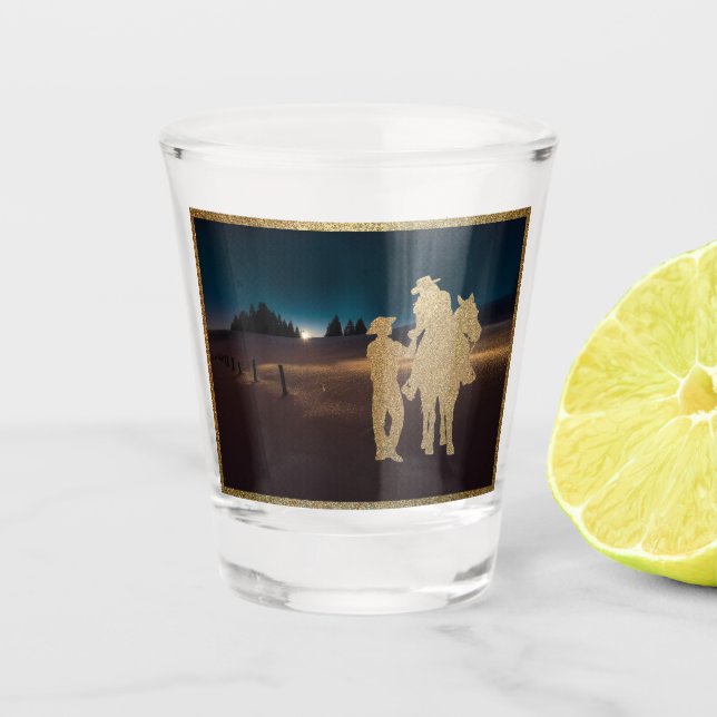 Verre A Shot Western Cowboy Cowgirl Horse Lune (Devant)