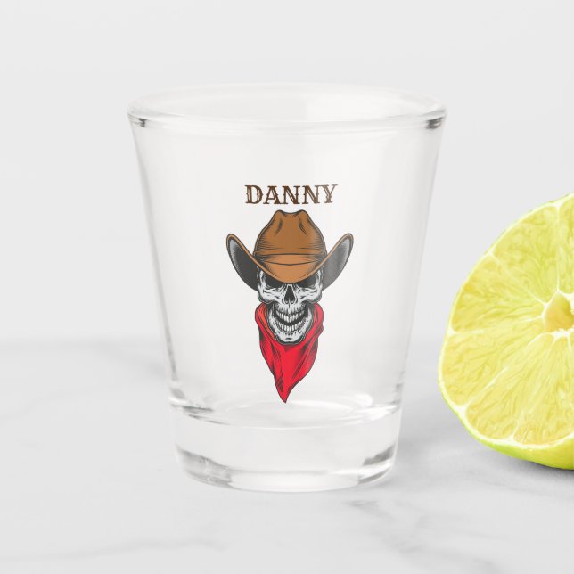 Verre A Shot Western Cowboy Crâne avec nom Design (Devant)