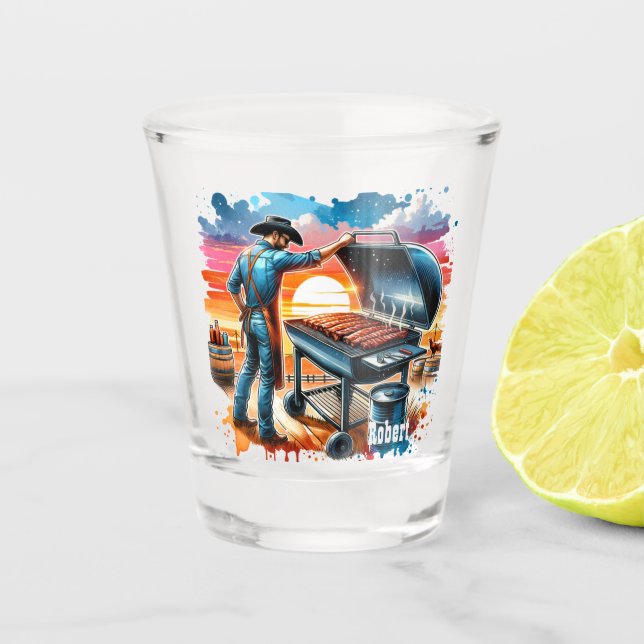 Verre A Shot Western Cowboy Cuisine sur BBQ Pit Custom (Devant)