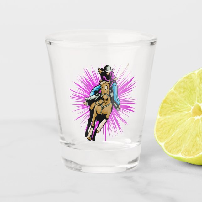 Verre A Shot Western Cowgirl Sur Le Cheval De Course (Devant)