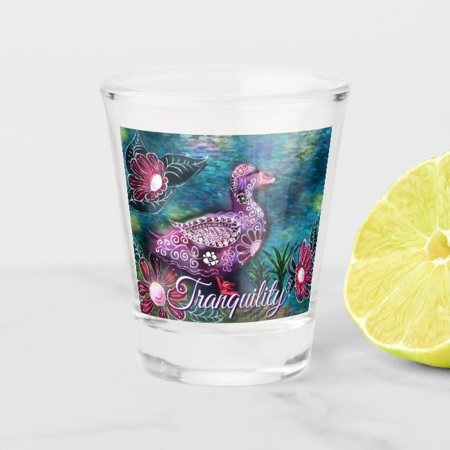 Verre A Shot Whimsical Floral Duck Purple Teal Personalized (Devant)