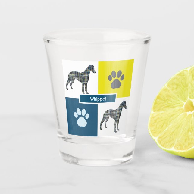 Verre A Shot Whippet Italien Greyhound Silhouette Chien & Paw Y (Devant)