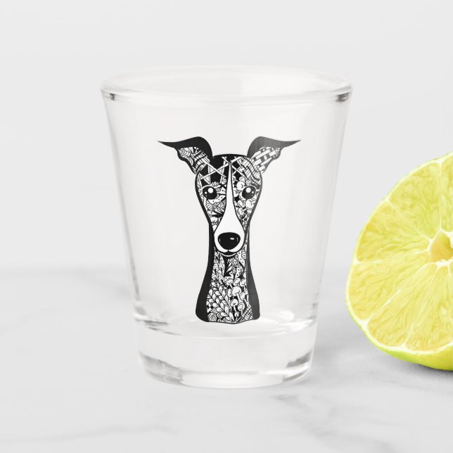 Verre A Shot Whippet Lover| Art Graphique à visage gris italien (Devant)