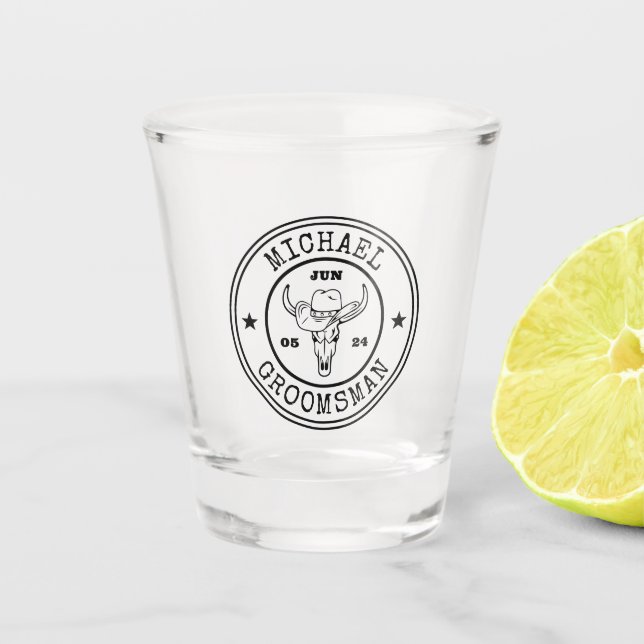 Verre A Shot Wild West Cowboy Rustic Logo Customisé Groomsmen (Devant)