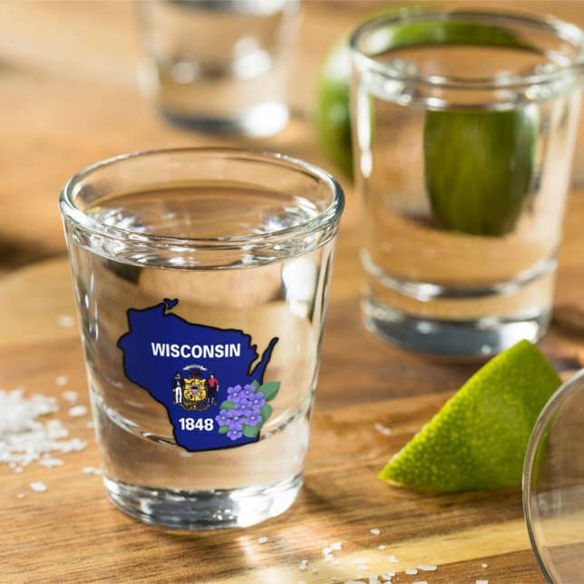 Verre A Shot Wisconsin Drapeau et Fleur Bleu Violet Nom personn (Créateur téléchargé)
