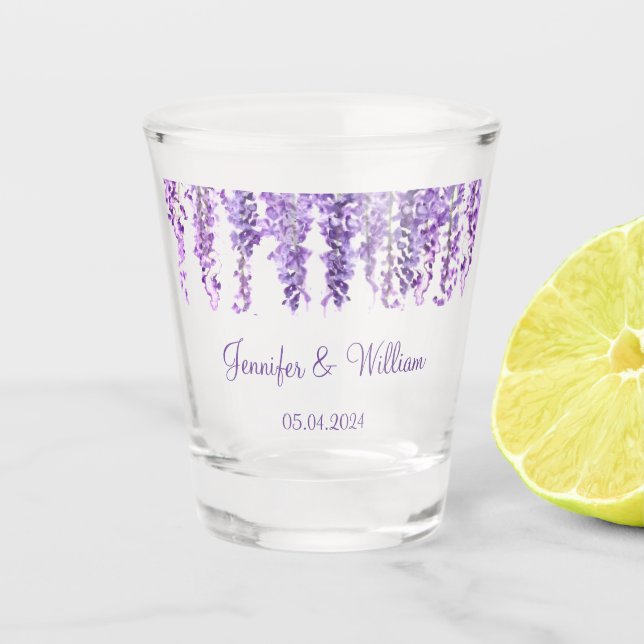 Verre A Shot Wisteria Purple fleur aquarelle Floral Mariage (Devant)