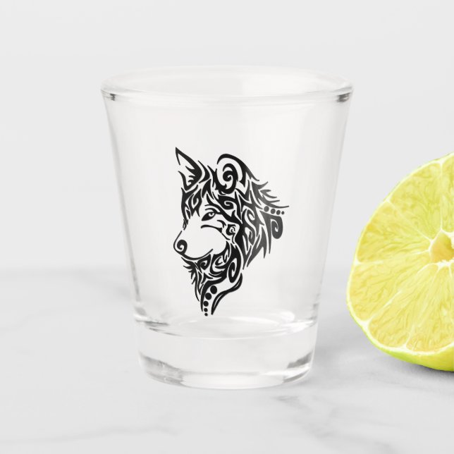 Verre A Shot Wolf tribal noir (Devant)