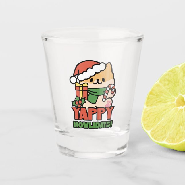 Verre A Shot Yappy Howlidays - Jote Christmas Dog Cartoon (Devant)