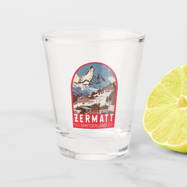Verre A Shot Zermatt Suisse Illustration Voyage Art Retro (Devant)