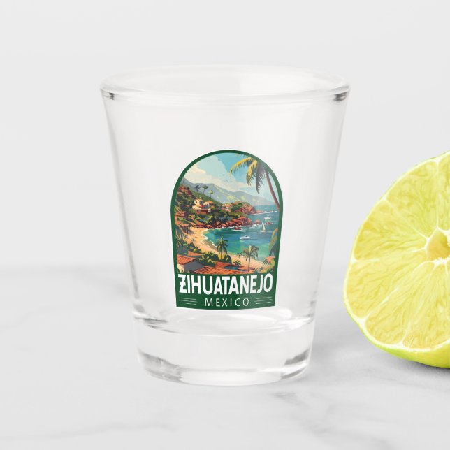 Verre A Shot Zihuatanejo Mexique Travel Art Vintage (Devant)