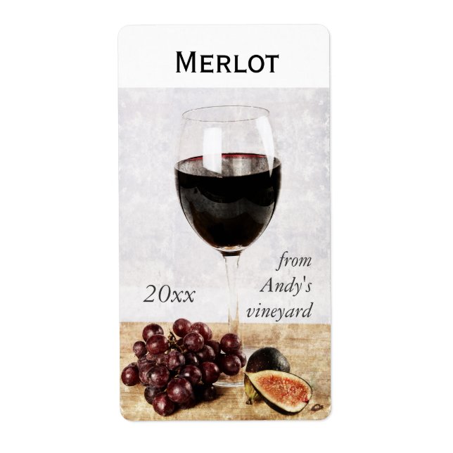 verre à vin avec sticker bouteille de vin de fruit (Devant)