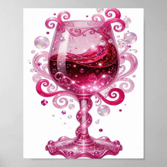 Verre à vin rose argent vibrant impression (Devant)