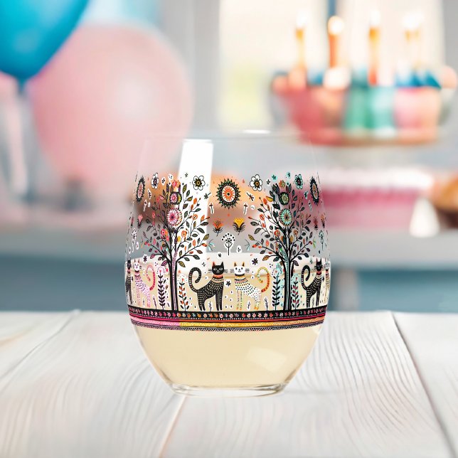 Verre À Vin Sans Pied 2 chats égyptiens avec piramides (Insitu (Baby Shower))