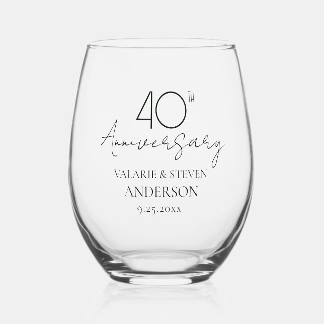 Verre À Vin Sans Pied 40e anniversaire du Mariage Keepsaké (Recto)
