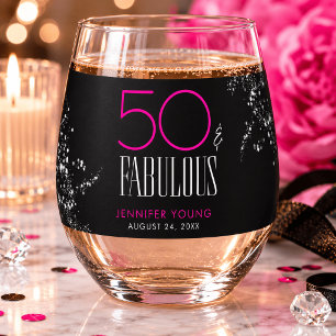 Verre À Vin Sans Pied 50 ans et Fabuleux Anniversaire Noir Rose Paillett